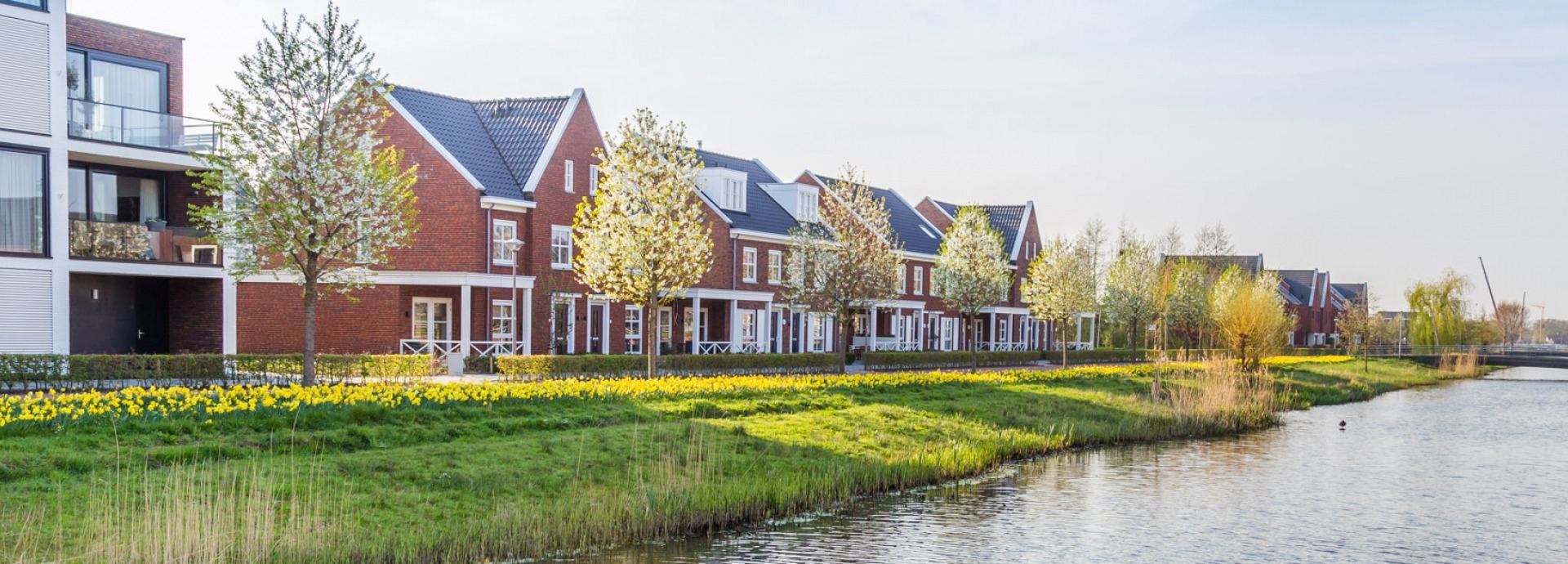 een rij moderne huizen in Nederland